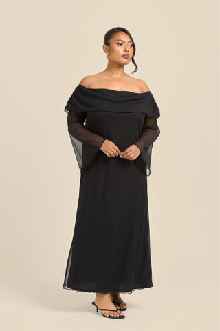 Curve Bardot Plain Mesh Midaxi Dress