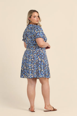 Curve Ditsy Print Puff Sleeve Mini Skater Dress
