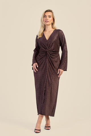 Curve Plisse Twist Front Flare Sleeve Midaxi Dress
