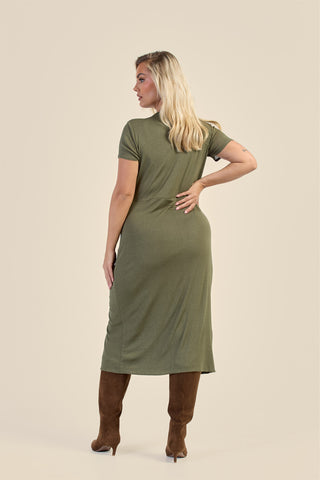 Curve Textured Knit Knotted Front Midi Dress