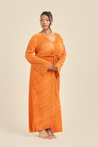 Curve Twist Front Plisse Flare Sleeve Midaxi Dress