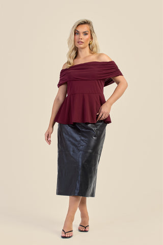Curve Gathered Bardot Peplum Top