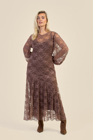 Curve Lace Balloon Sleeve Maxi Dress