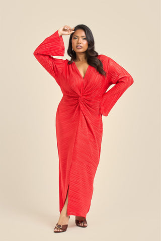 Curve Plisse Twist Front Flare Sleeve Midaxi Dress