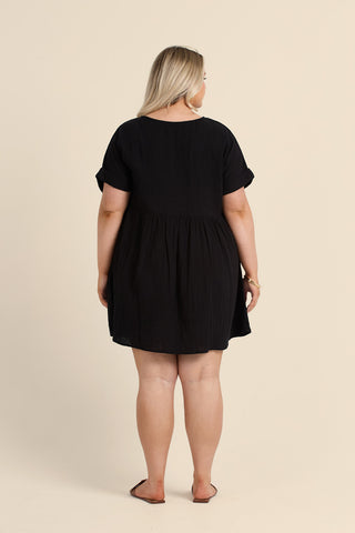 Curve Button Front Cheese Cloth Mini Smock Dress