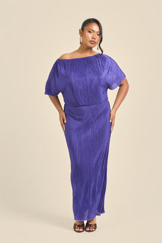 Curve Drop Shoulder Plisse Midaxi Dress
