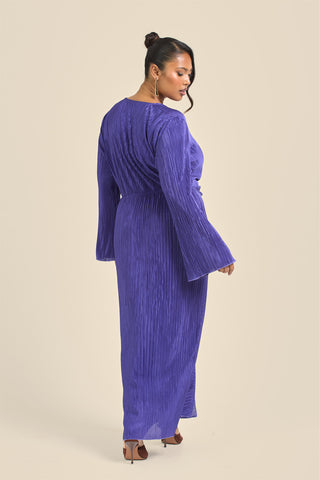 Curve Twist Front Flare Sleeve Plisse Midaxi Dress