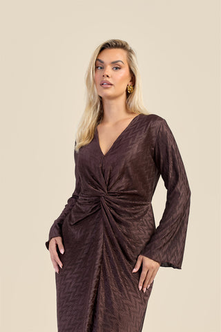 Curve Plisse Twist Front Flare Sleeve Midaxi Dress