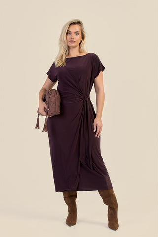 Curve Capped Sleeve Tie Side Midi Dress