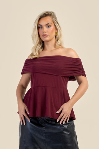 Curve Gathered Bardot Peplum Top