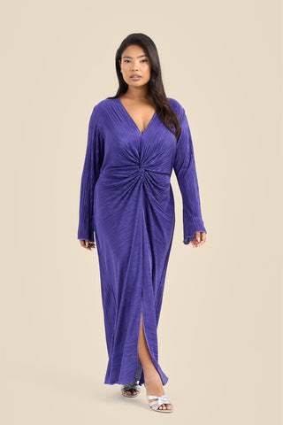 Curve Twist Front Flare Sleeve Plisse Midaxi Dress