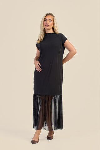 Curve Capped Sleeve Mesh Hem Maxi Dress