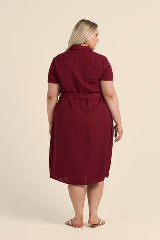 Curve Button Front Belted Shirt Dress