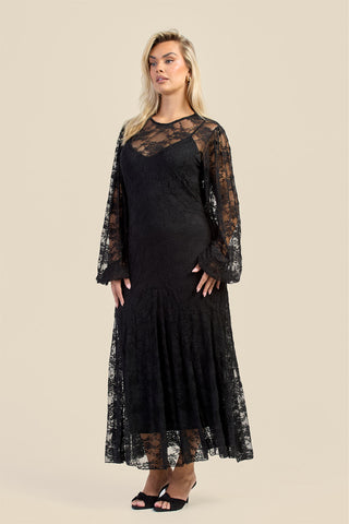 Curve Lace Balloon Sleeve Maxi Dress