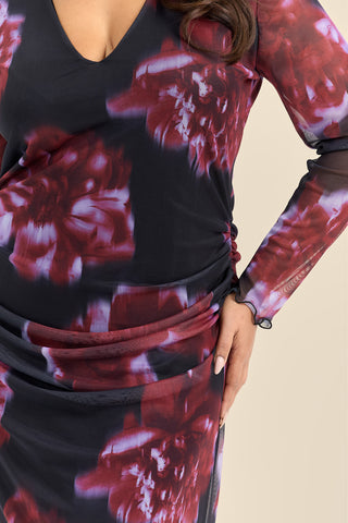 Curve V Neck ruched Midaxi Dress In Statement Floral