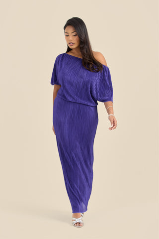 Plus Size Purple Plisse Midaxi Dress with Drop Shoulders