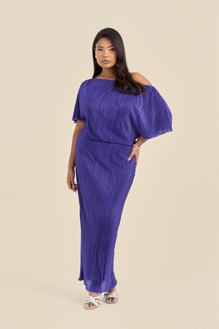 Plus Size Purple Plisse Midaxi Dress with Drop Shoulders
