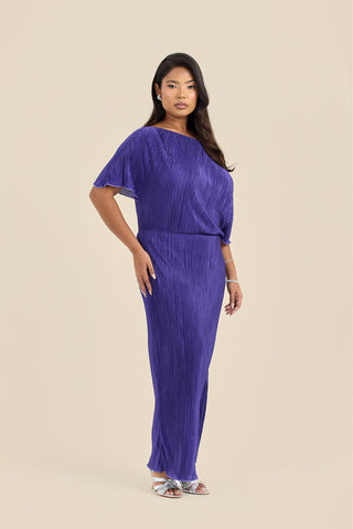Plus Size Purple Plisse Midaxi Dress with Drop Shoulders