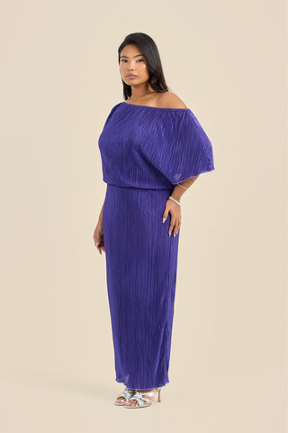 Plus Size Purple Plisse Midaxi Dress with Drop Shoulders
