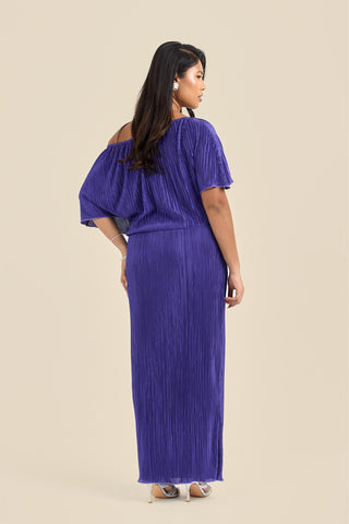 Plus Size Purple Plisse Midaxi Dress with Drop Shoulders