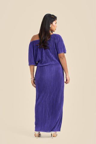 Plus Size Purple Plisse Midaxi Dress with Drop Shoulders