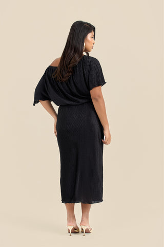 Curve Chevron Pleat Drop Shoulder Midaxi Dress