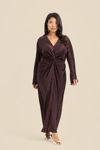 Curve Plisse Twist Front Flare Sleeve Midaxi Dress
