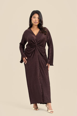 Curve Plisse Twist Front Flare Sleeve Midaxi Dress