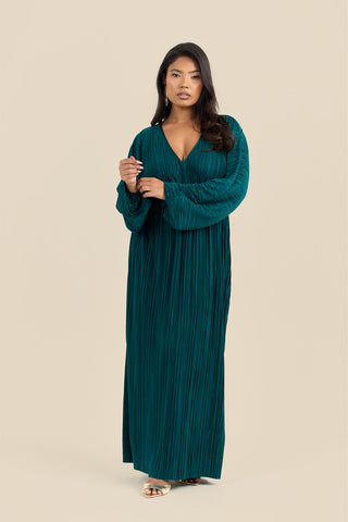 Curve Plisse Balloon Sleeve Maxi Dress