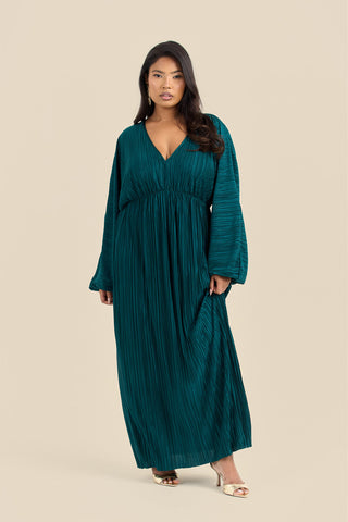 Curve Plisse Balloon Sleeve Maxi Dress