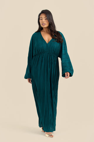 Curve Plisse Balloon Sleeve Maxi Dress