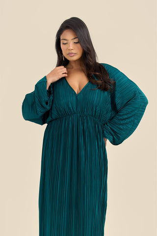 Curve Plisse Balloon Sleeve Maxi Dress
