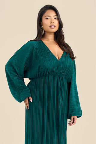 Curve Plisse Balloon Sleeve Maxi Dress