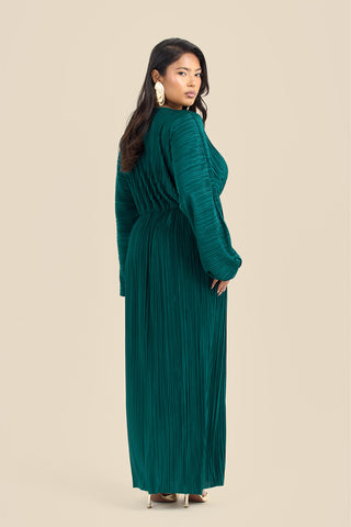 Curve Plisse Balloon Sleeve Maxi Dress