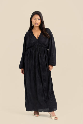 Curve Plisse Balloon Sleeve Maxi Dress