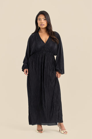 Curve Plisse Balloon Sleeve Maxi Dress