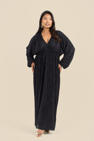 Curve Plisse Balloon Sleeve Maxi Dress