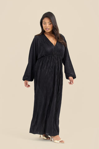 Curve Plisse Balloon Sleeve Maxi Dress