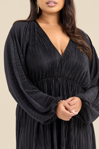 Curve Plisse Balloon Sleeve Maxi Dress