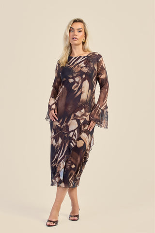 Curve Abstract Flare Sleeve Midi Dress