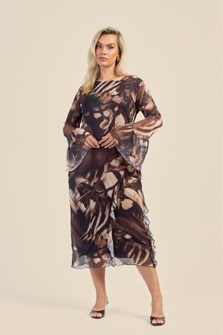 Curve Abstract Flare Sleeve Midi Dress