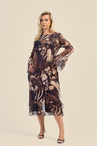 Curve Abstract Flare Sleeve Midi Dress