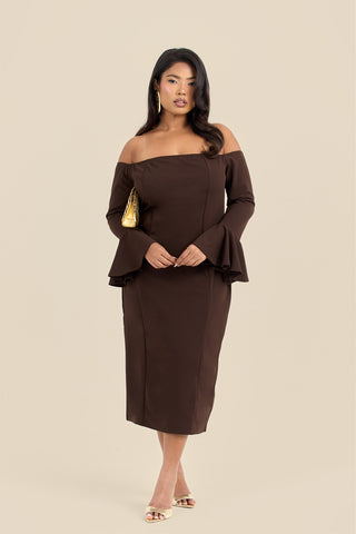 Curve Bardot Ruffle Sleeve Scuba Midi Dress