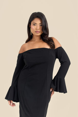 Curve Bardot Ruffle Sleeve Scuba Midi Dress