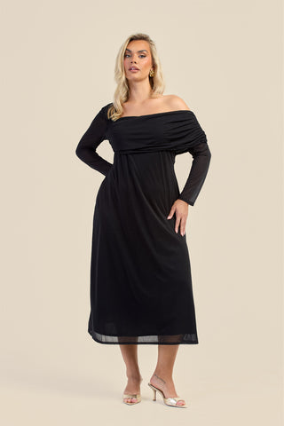 Plus Size Statement Shoulder A-Line Full Circle Midi Dress