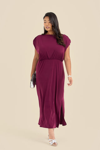 Plus Size Statement Shoulder Pad Midi Dress