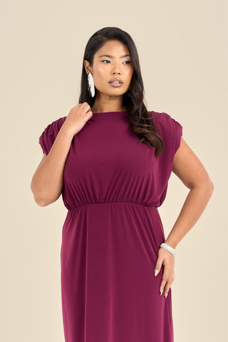 Plus Size Statement Shoulder Pad Midi Dress