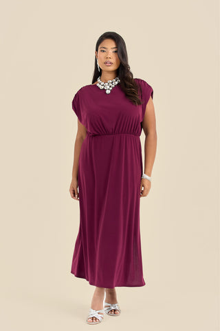 Plus Size Statement Shoulder Pad Midi Dress