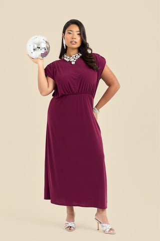 Plus Size Statement Shoulder Pad Midi Dress