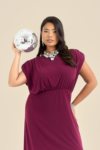 Plus Size Statement Shoulder Pad Midi Dress
